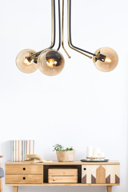 Luzarana Bella 3-piece gold black metal body honey colored design luxury chandelier
