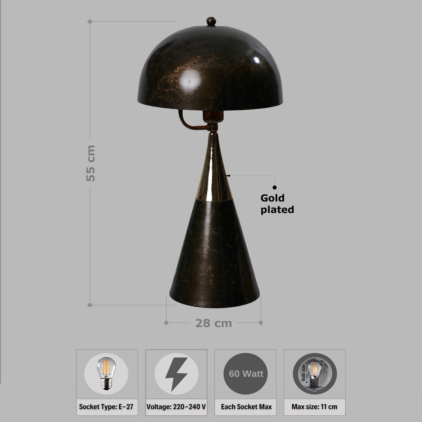 Luzarana Deco vintage metalen body design luxe tafellamp met marmerpatroon