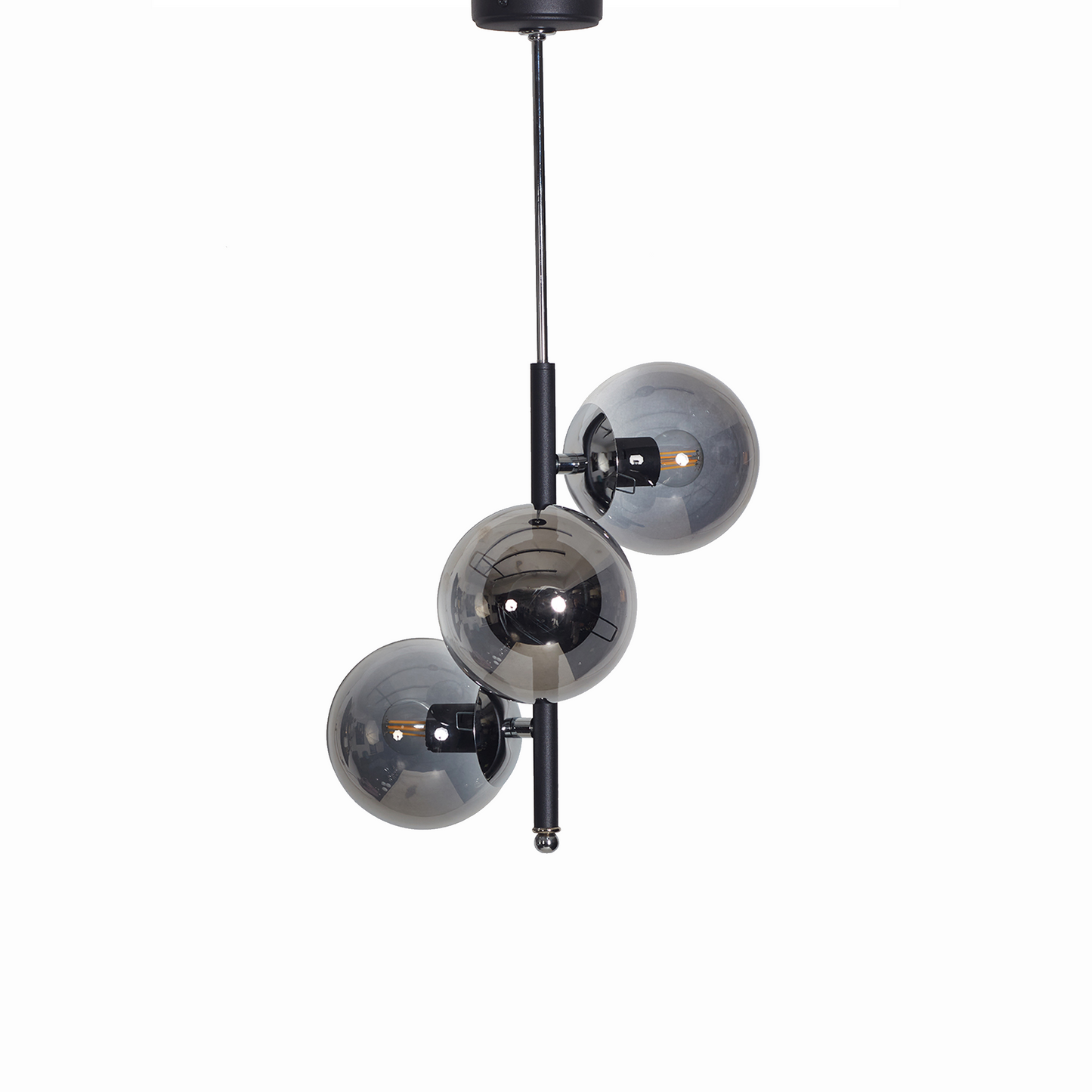Luzarana Perla chroom zwart metalen behuizing rookglas design luxe kroonluchter