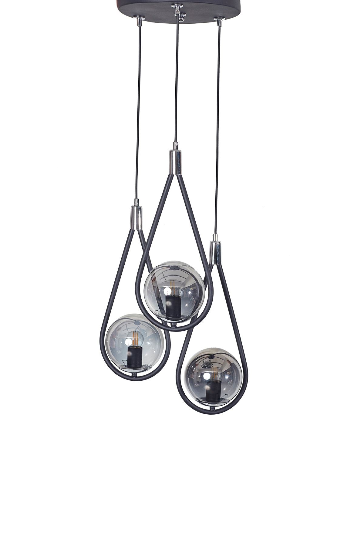 Luzarana Siena triple black with chrome metal body smoked glass design luxury hanging lamp