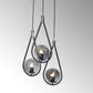 Luzarana Siena driedubbele zwart met chroom metalen body rookglas design luxe hanglamp