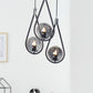 Luzarana Siena driedubbele zwart met chroom metalen body rookglas design luxe hanglamp