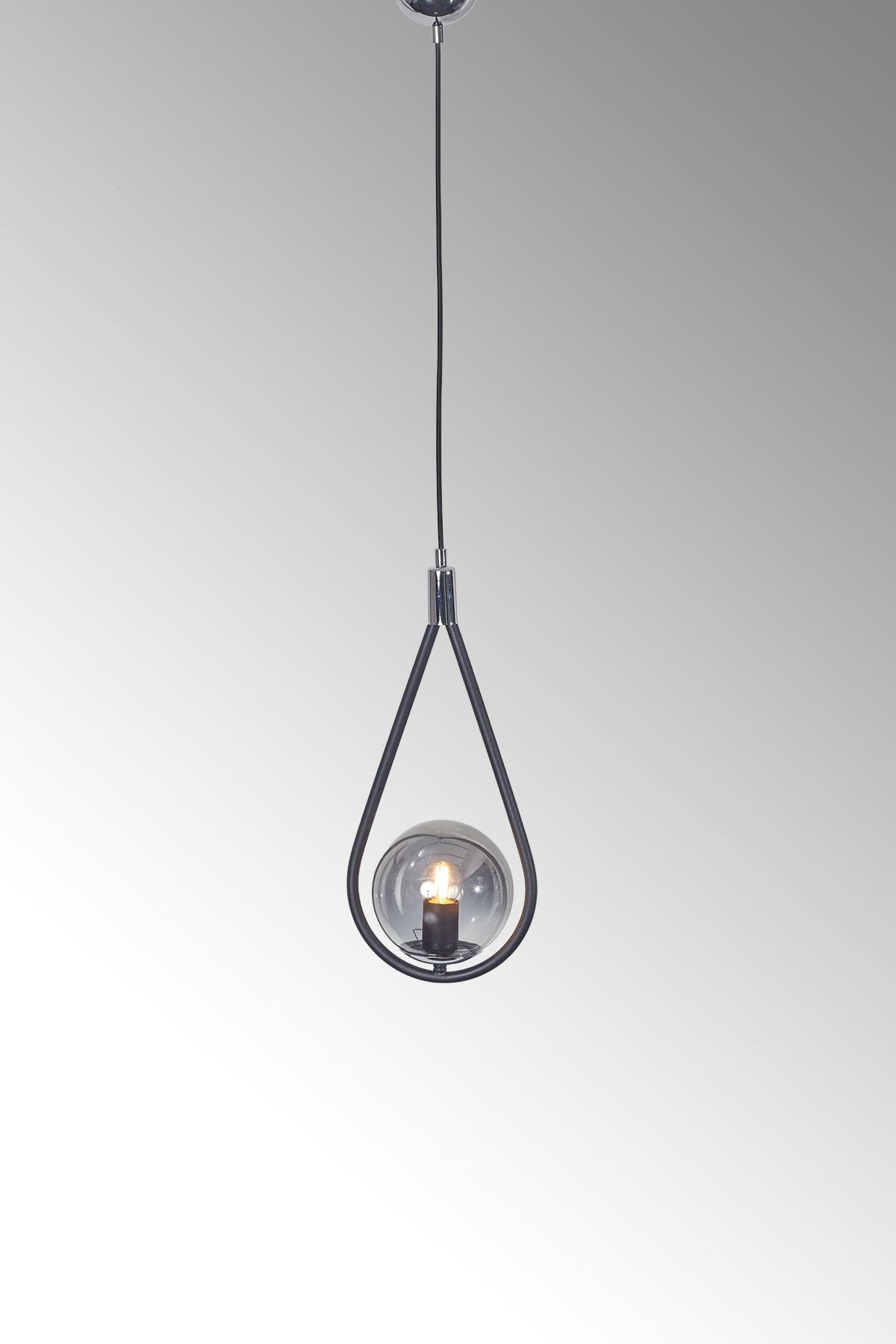 Luzarana Siena black with chrome metal body smoked glass design luxury hanging lamp