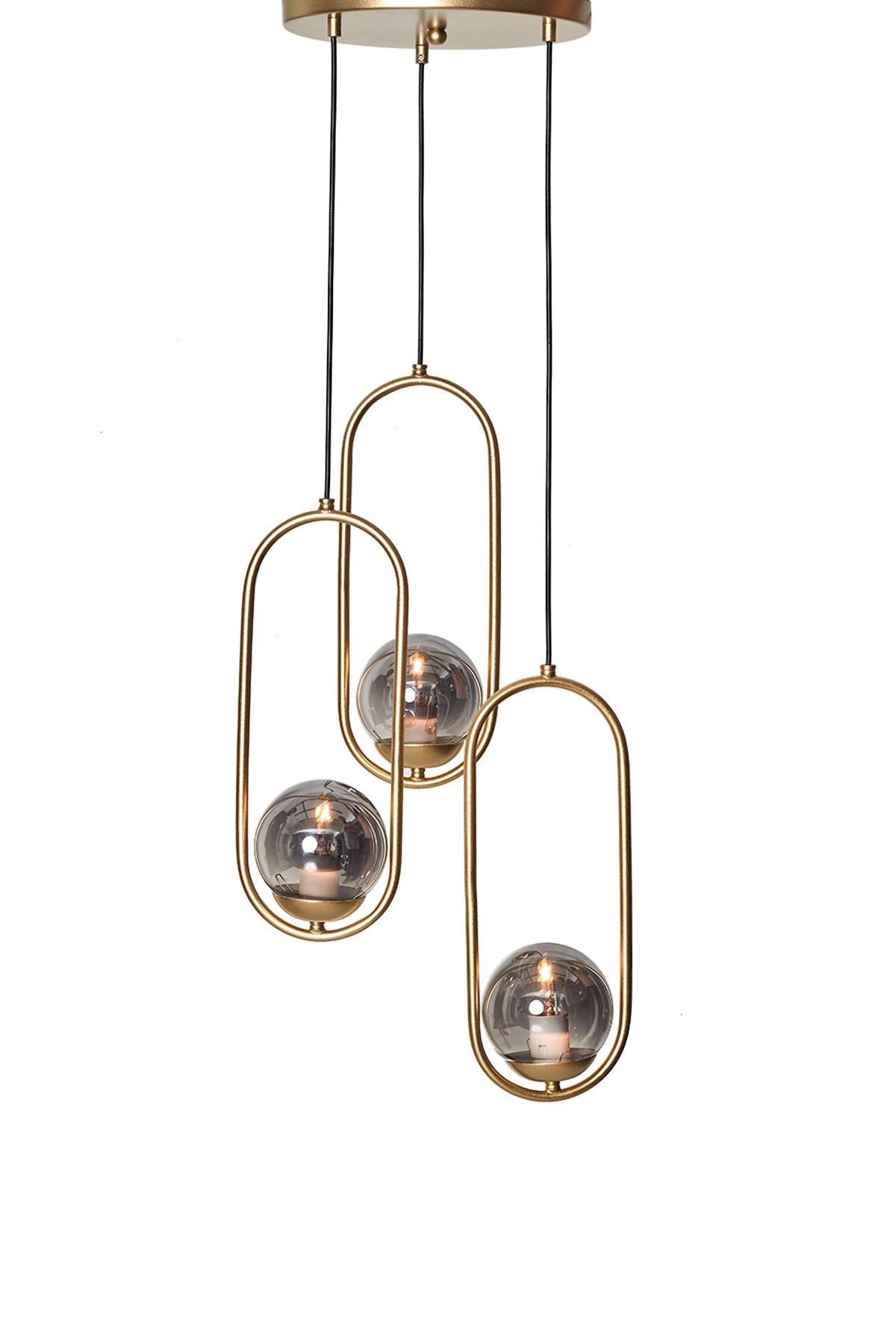 Luzarana Zenga three-part gold metal housing smoked glass design luxury hanging lamp