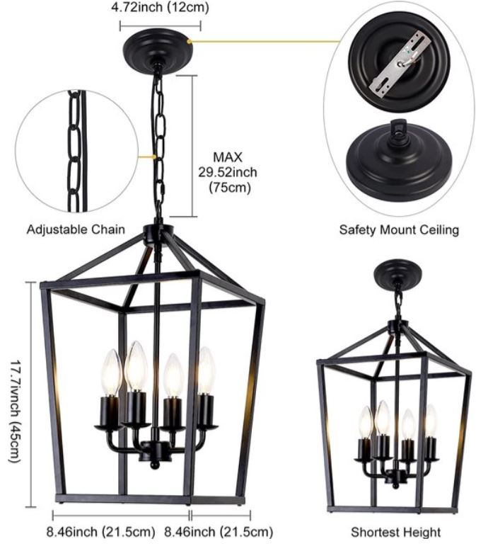 Luzarana Cage 4-piece black farmhouse design hanging lamp