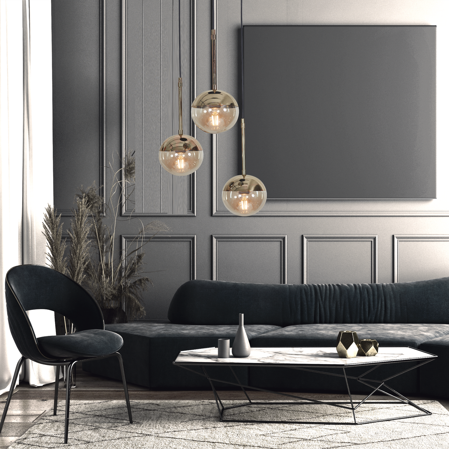 Luzarana Nova 5 goud metalen behuizing honingkleurige glas design luxe hanglamp